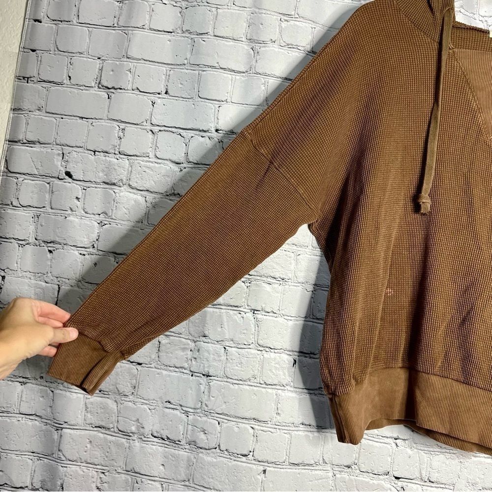 free people movement brown waffle knit thermal pullover hoodie size medium new - Picture 4 of 12